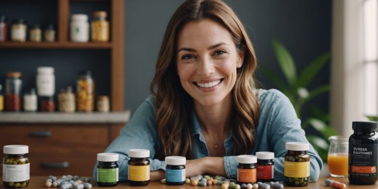 Happy woman with health supplements for boosting sex drive