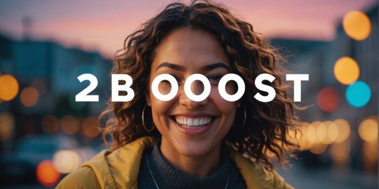 Happy woman with vibrant background, text 'Boost 2023'